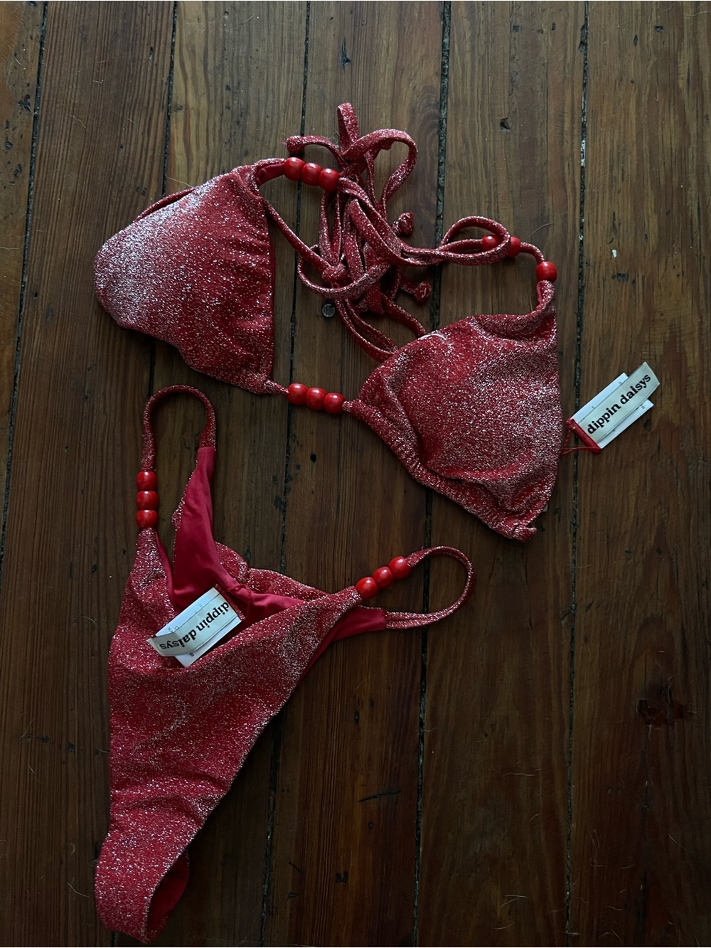 Dippin' Daisy's Sparkling Red Bali Beaded Triangle Bikini